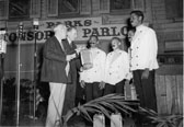Negative 20426: First prize at the Barbershop Quartet Finals is presented to the Red Caps on June 26, 1941 at the Naumburg Bandshell in Central Park.